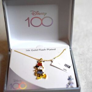 NIB Disney 100th 14K Gold Flash Plated Rhinestone Accent Minnie Mouse Necklace